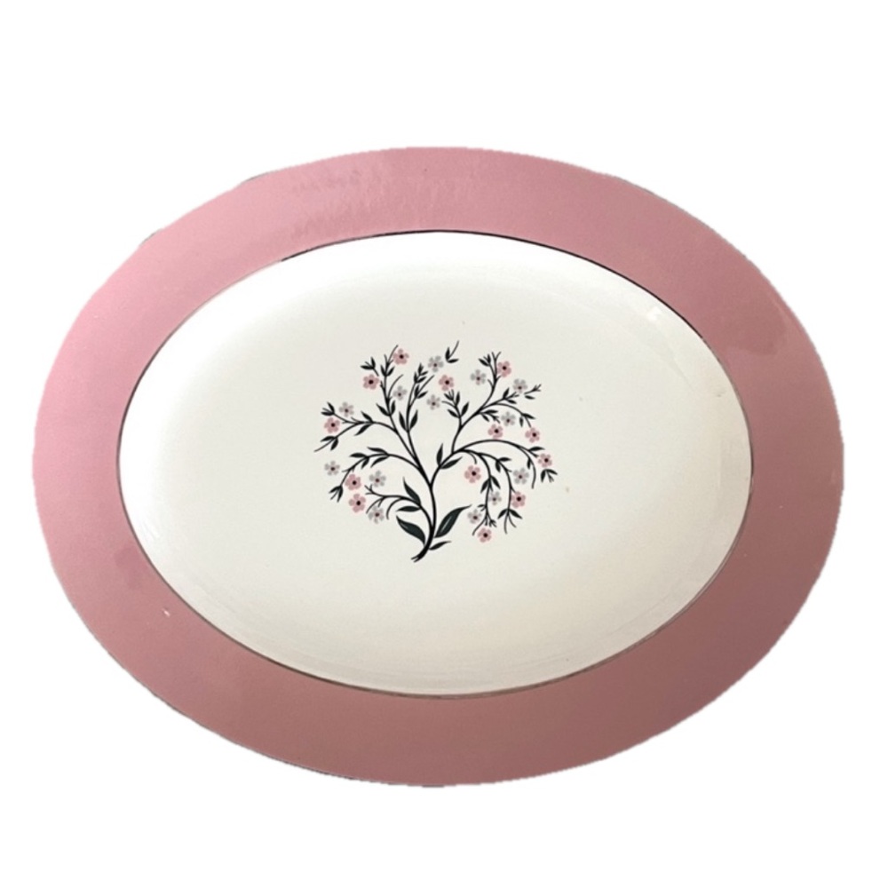 1950’s Floral Eggshell & Pink 13” x 9.5” Serving Platter Wall Hanging